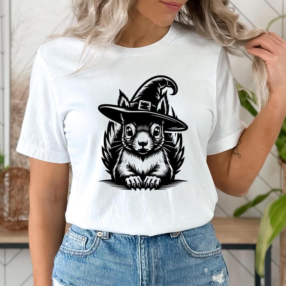 Witchy Squirrel Shirt, Witch Hat Squirrel T-Shirt, Fall Squirrel Tee, Cute